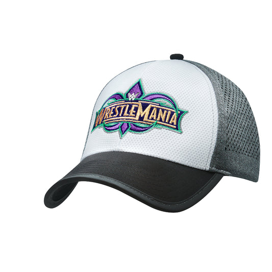 WrestleMania 34 White & Grey Logo Baseball Hat