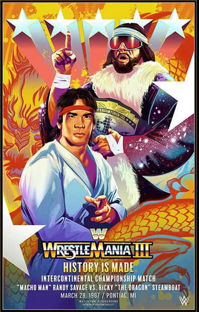 WrestleMania III Ricky Steamboat vs Randy Savage Legendary Moments Poster