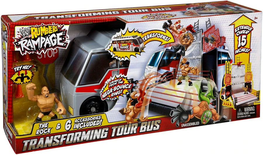 WWE Mattel Rumblers Rampage Wrestling Rings & Playsets: Transforming Tour Bus [With The Rock] Action & Toy Figures PWcatalog
