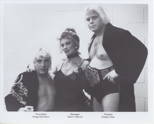 Promo-Photo-Territories-1980's-AWA-Pretty Boy Doug Sommers, Playboy Buddy Rose w/Sherri Martell 