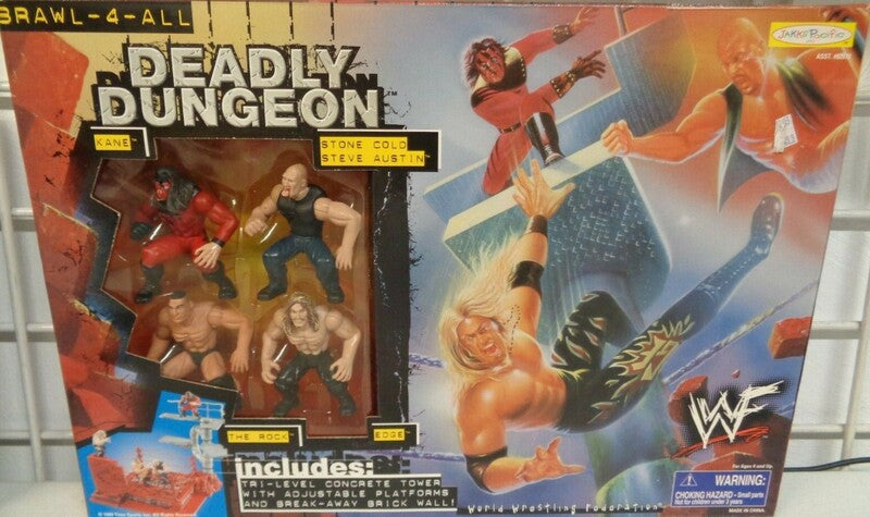 1999 WWF Jakks Pacific Brawl-4-All Deadly Dungeon: Kane, Stone Cold Steve Austin [Without Logo], The Rock & Edge Action & Toy Figures PWcatalog
