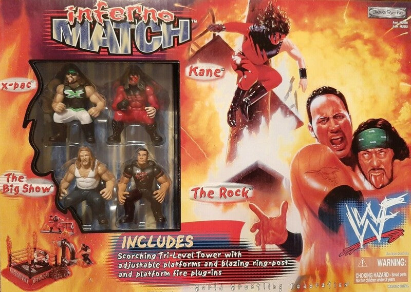 1999 WWF Jakks Pacific Brawl-4-All Inferno Match: X-Pac, Kane, The Big Show & The Rock Action & Toy Figures PWcatalog