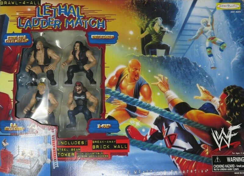1999 WWF Jakks Pacific Brawl-4-All Lethal Ladder Match: Stone Cold Steve Austin, Undertaker, B.A. Billy Gunn [With Logo] & X-Pac [With Logo] Action & Toy Figures PWcatalog