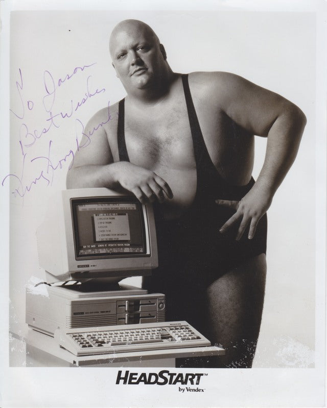 1980's King Kong Bundy Headstart Computers (signed) promo photo b/w PW Catalog