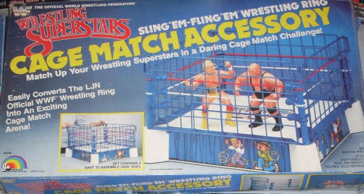 WWF LJN Wrestling Superstars Wrestling Rings & Playsets: Sling 'Em-Fling 'Em Wrestling Ring Cage Match Accessory Action & Toy Figures PWcatalog