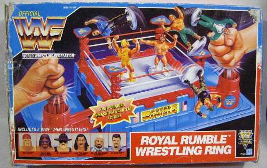 WWF Hasbro Mini Wrestlers Wrestling Rings & Playsets: Royal Rumble Wrestling Ring [With Hulk Hogan, "Macho Man" Randy Savage, Sgt. Slaughter, Jake "The Snake" Roberts, "Million Dollar Man" Ted Dibiase & Big Boss Man] Action & Toy Figures PWcatalog
