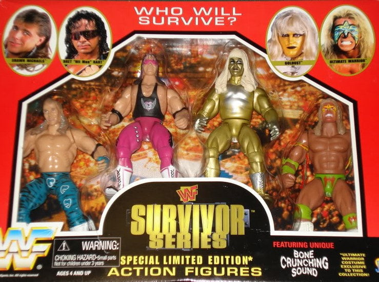 1996 WWF Jakks Pacific Survivor Series Box Set: Shawn Michaels, Bret "Hit Man" Hart, Goldust & Ultimate Warrior [Exclusive] Action & Toy Figures PWcatalog