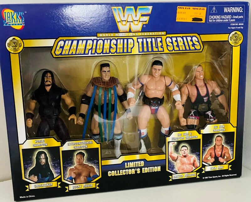 1997 WWF Jakks Pacific Championship Title Series Box Set: Undertaker, Rocky Maivia, British Bulldog & Owen Hart [Exclusive] Action & Toy Figures PWcatalog