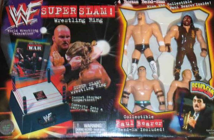 WWF Just Toys Bend-Ems Super Slam! Wrestling Ring [With Paul Bearer, Stone Cold Steve Austin, Mankind, Rocky Maivia & Hunter Hearst-Helmsley] Action & Toy Figures PWcatalog