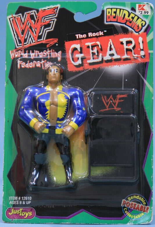 WWF Just Toys Bend-Ems Gear! The Rock [With Blue & Yellow Shirt]