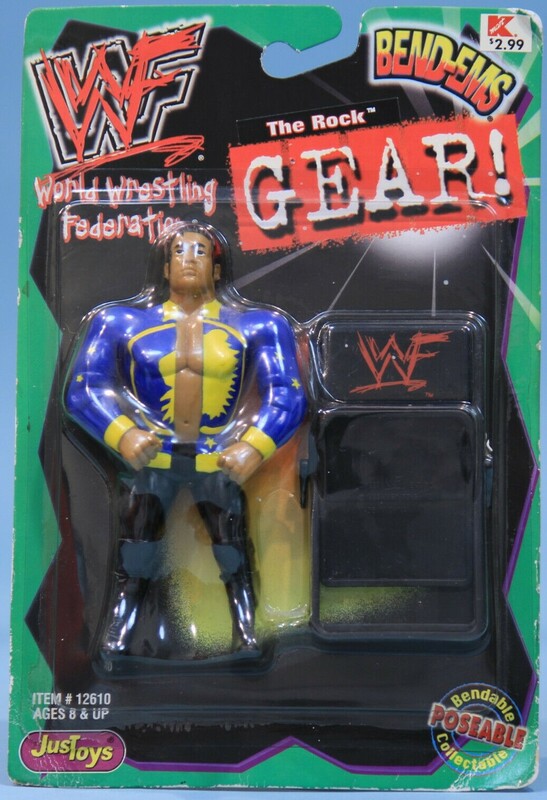 WWF Just Toys Bend-Ems Gear! The Rock [With Blue & Yellow Shirt] Action & Toy Figures PWcatalog