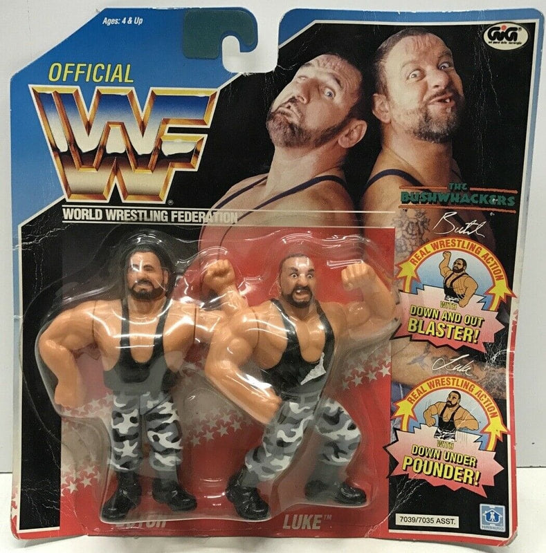 WWF Hasbro 2 Bushwhackers: Butch with Down and Out Blaster! & Luke with Down Under Pounder!