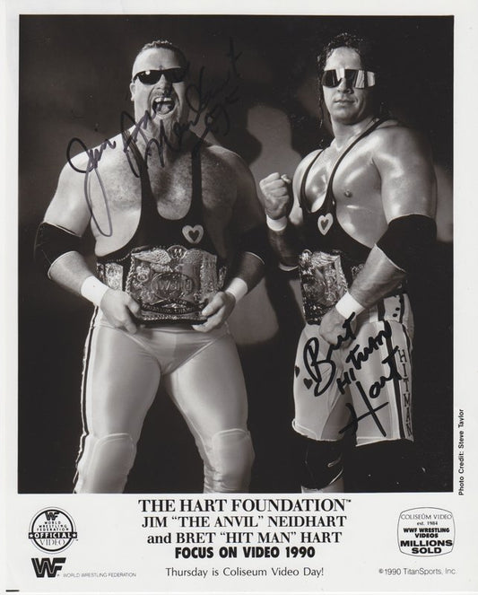 WWF-Promo-Photos1990-WWF-TAG-TEAM-CHAMPIONS-Hart-Foundation-signed-by-both-Coliseum-Video-