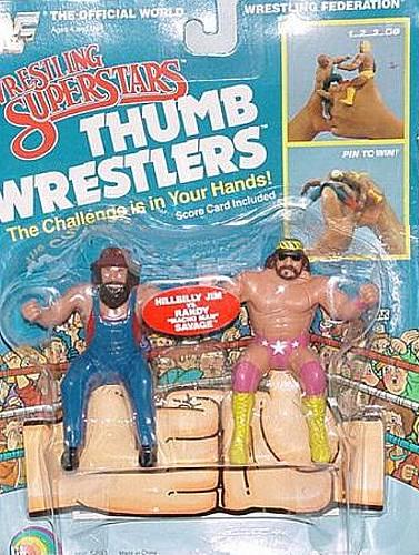 WWF LJN Wrestling Superstars Thumb Wrestlers Hillbilly Jim vs. Randy "Macho Man" Savage