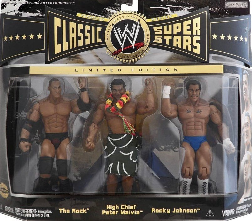 WWE Jakks Pacific Classic Superstars 3-Packs 9 The Rock, High Chief Peter Maivia & Rocky Johnson Action & Toy Figures PWcatalog