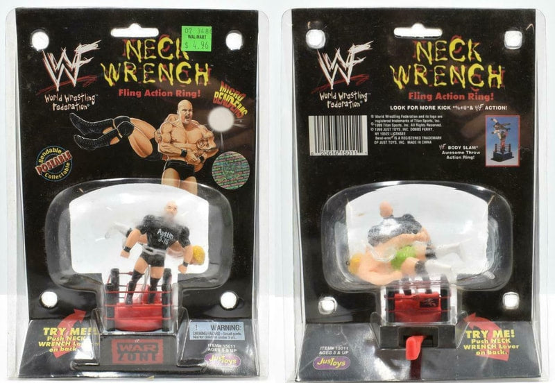 WWF Just Toys Micro Bend-Ems Neck Wrench Fling Action Ring Stone Cold Steve Austin & Billy Gunn