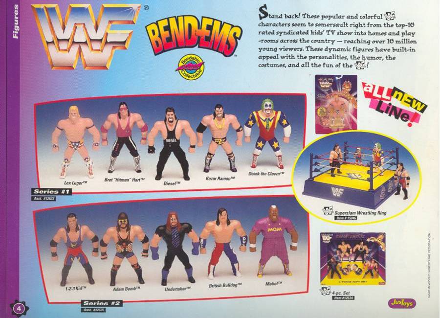 WWF Just Toys Bend-Ems Unreleased/Prototype Alternate Deco 1-2-3 Kid, Adam Bomb, Men on a Mission Mabel, Dink & Super Slam Wrestling Ring [Unreleased] Action & Toy Figures PWcatalog