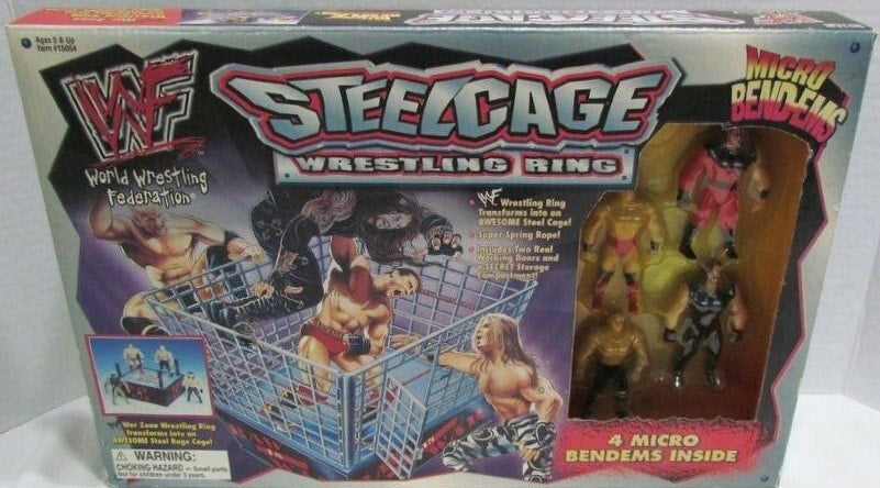 WWF Just Toys Micro Bend-Ems Steel Cage Wrestling Ring [With Kane, Ken Shamrock, Hunter Hearst Helmsley & Undertaker] Action & Toy Figures PWcatalog