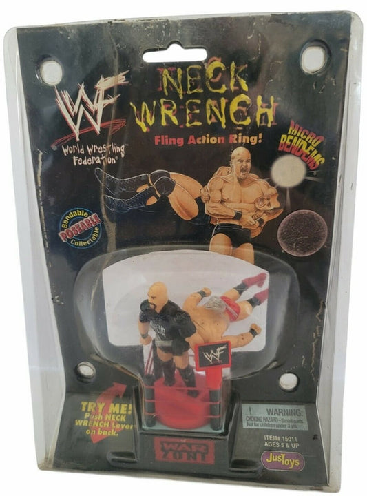 WWF Just Toys Micro Bend-Ems Neck Wrench Fling Action Ring Stone Cold Steve Austin & Ken Shamrock