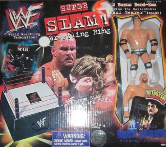 WWF Just Toys Bend-Ems Super Slam! Wrestling Ring [With Paul Bearer, Rocky Maivia & Stone Cold Steve Austin]