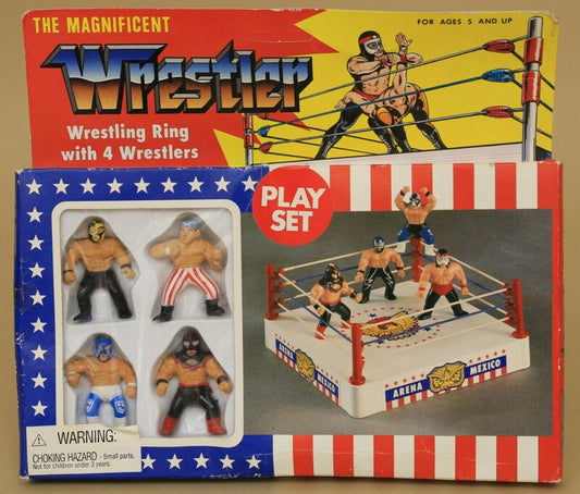 The Magnificent Wrestler Mini Wrestling Rings & Playsets: Wrestling Ring with 4 Wrestlers: Pierroth, Konnan, Blue Panther & Ultimo Dragon