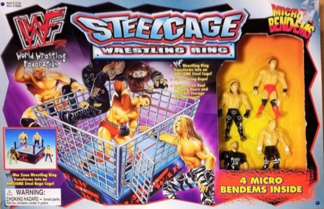 WWF Just Toys Micro Bend-Ems Steel Cage Wrestling Ring [With Ken Shamrock, Shawn Michaels, Stone Cold Steve Austin & Hunter Hearst Helmsley] Action & Toy Figures PWcatalog