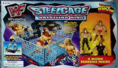 WWF Just Toys Micro Bend-Ems Steel Cage Wrestling Ring [With Ken Shamrock, Shawn Michaels, Stone Cold Steve Austin & Undertaker] Action & Toy Figures PWcatalog