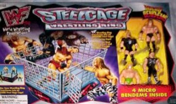 WWF Just Toys Micro Bend-Ems Steel Cage Wrestling Ring [With The Rock, Stone Cold Steve Austin, Billy Gunn & Road Dogg Jesse James] Action & Toy Figures PWcatalog