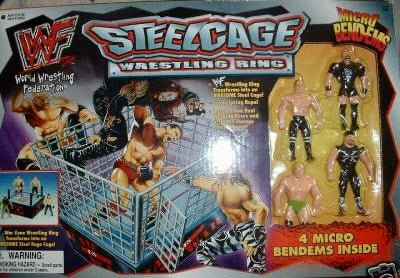 WWF Just Toys Micro Bend-Ems Steel Cage Wrestling Ring [With Stone Cold Steve Austin, Hunter Hearst Helmsley, Billy Gunn & Road Dogg Jesse James] Action & Toy Figures PWcatalog