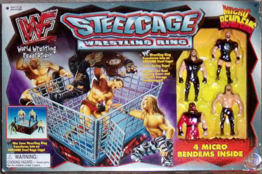 WWF Just Toys Micro Bend-Ems Steel Cage Wrestling Ring [With Stone Cold Steve Austin, Undertaker, Kane & Edge]