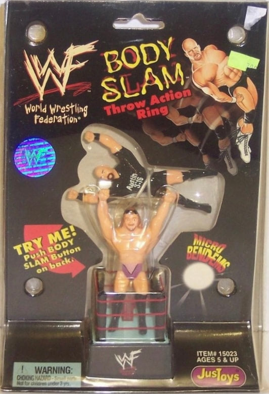 WWF Just Toys Micro Bend-Ems Body Slam Throw Action Ring Val Venis & Stone Cold Steve Austin