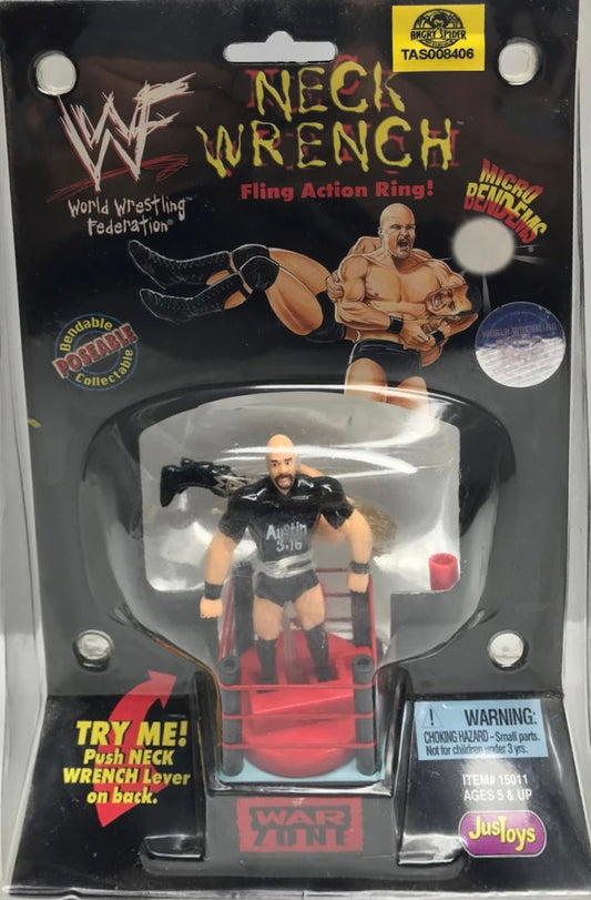 WWF Just Toys Micro Bend-Ems Neck Wrench Fling Action Ring Stone Cold Steve Austin & Edge