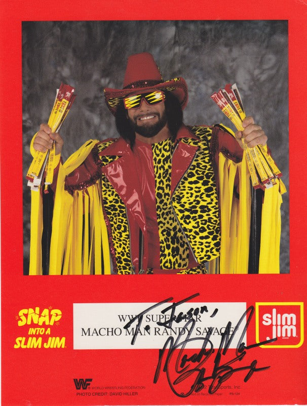 1992 Slim Jim Macho Man Randy Savage (signed) color PW Catalog