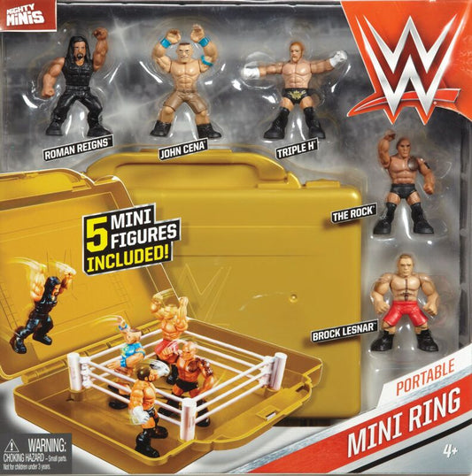 WWE Mattel Mighty Minis Wrestling Rings & Playsets: Portable Mini Ring [With Roman Reigns, John Cena, Triple H, The Rock & Brock Lesnar]