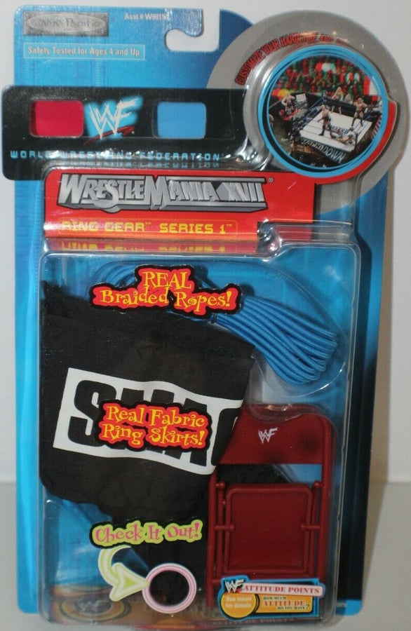 2000 WWF Jakks Pacific Ring Gear Series 1: Smackdown Set: Real Braided Ropes! Real Fabric Ring Skirts! Action & Toy Figures PWcatalog