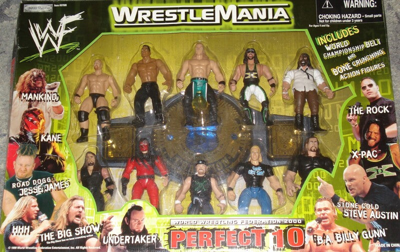 1999 WWF Jakks Pacific WrestleMania 2000 Perfect 10 Box Set: Mankind, Road Dogg Jesse James, HHH, The Big Show, Undertaker, The Rock, X-Pac, Stone Cold Steve Austin & B.A. Billy Gunn [Exlclusive] Action & Toy Figures PWcatalog