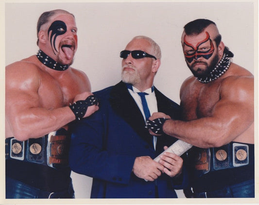 1985 AWA TAG TEAM CHAMPIONS Road Warriors w/ Precious Paul Promo Photo