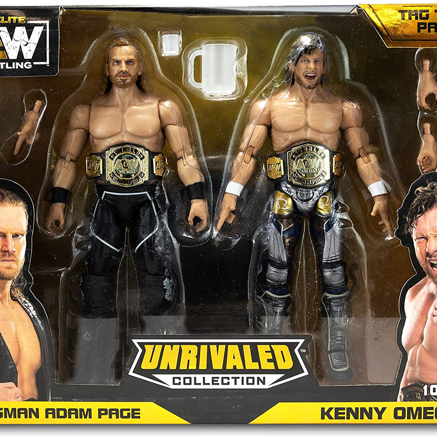 AEW Jazwares Unrivaled Collection Exclusive "Hangman" Adam Page & Kenny Omega Tag Team Pack Action & Toy Figures PWcatalog