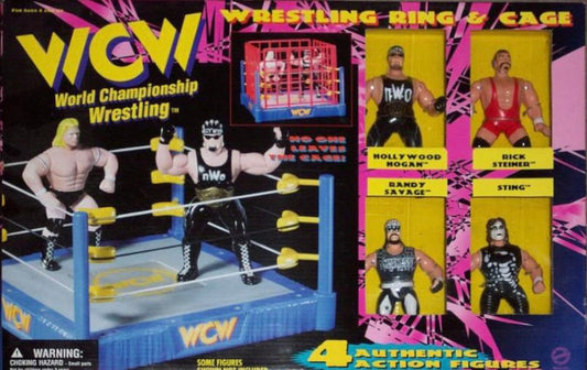 WCW OSFTM 4.5" Articulated Wrestling Rings & Playsets: Wrestling Ring & Cage [With Hollywood Hogan & Randy Savage]