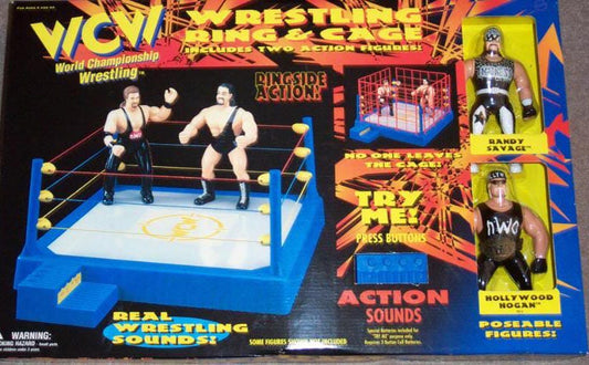 WCW OSFTM 6.5" Articulated Wrestling Rings & Playsets: Wrestling Ring & Cage [With Randy Savage & Hollywood Hogan]