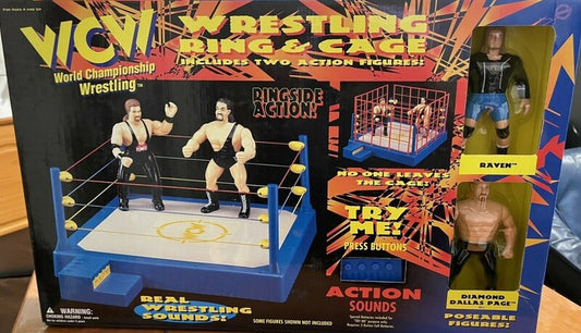 WCW OSFTM 6.5" Articulated Wrestling Rings & Playsets: Wrestling Ring & Cage [With Raven & Diamond Dallas Page]