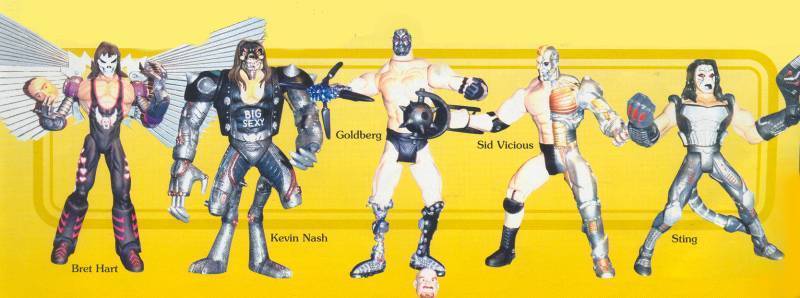 WCW Toy Biz Cyborg Wrestlers Unreleased Cyborg Wrestlers: Bret Hart, Kevin Nash, Goldberg, Sid Vicious & Sting [Unreleased]