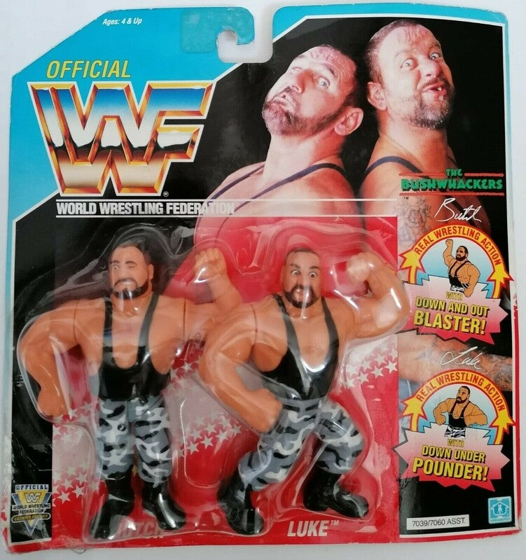 WWF Hasbro 2 Bushwhackers: Butch with Down and Out Blaster! & Luke with Down Under Pounder!