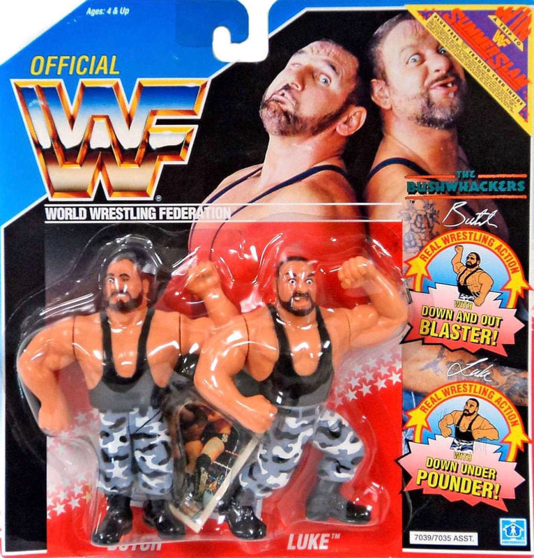 WWF Hasbro 2 Bushwhackers: Butch with Down and Out Blaster! & Luke with Down Under Pounder!