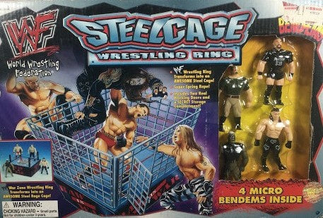 WWF Just Toys Micro Bend-Ems Steel Cage Wrestling Ring [With Stone Cold Steve Austin, The Interrogator, Goldust & Shawn Michaels] Action & Toy Figures PWcatalog
