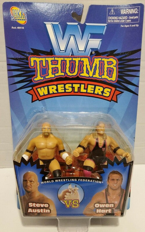 1997 WWF Jakks Pacific Thumb Wrestlers: Steve Austin vs. Owen Hart Action & Toy Figures PWcatalog