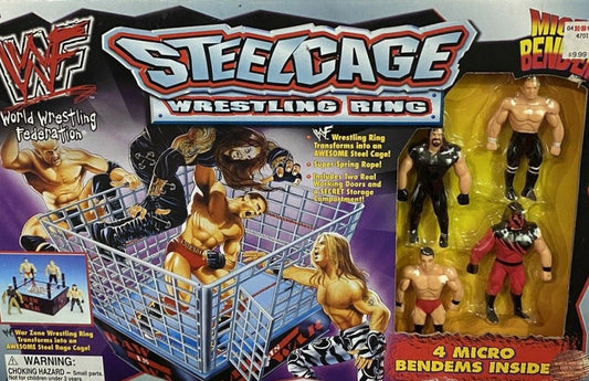WWF Just Toys Micro Bend-Ems Steel Cage Wrestling Ring [With Hunter Hearst Helmsley, Undertaker, Ken Shamrock & Kane]