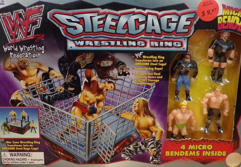 WWF Just Toys Micro Bend-Ems Steel Cage Wrestling Ring [With Stone Cold Steve Austin, X-Pac, Billy Gunn & Hunter Hearst Helmsley] Action & Toy Figures PWcatalog