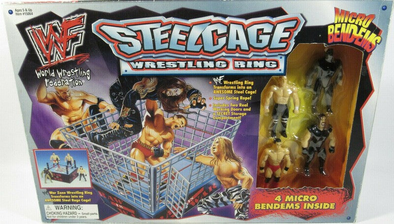 WWF Just Toys Micro Bend-Ems Steel Cage Wrestling Ring [With Goldust, Hunter Hearst Helmsley, Ken Shamrock & Undertaker]