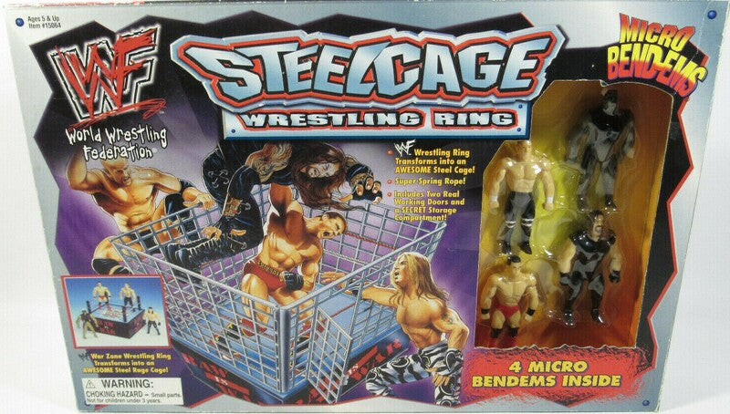 WWF Just Toys Micro Bend-Ems Steel Cage Wrestling Ring [With Goldust, Hunter Hearst Helmsley, Ken Shamrock & Undertaker] Action & Toy Figures PWcatalog